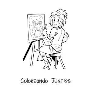 Imagen para colorear de pintora artística creando una obra