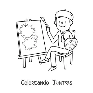 Imagen para colorear de artista francés animado pintando un cuadro