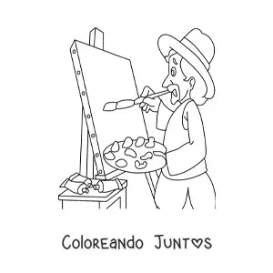 Imagen para colorear de van gogh animado pintando un cuadro