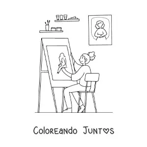 Imagen para colorear de chica artista pintando un cuadro en su casa
