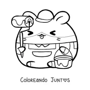 Imagen para colorear de hamster kawaii animado con oficio de pintor con un rodillo