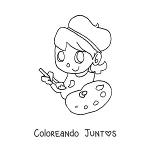 Imagen para colorear de pintora fácil con una paleta y un pincel