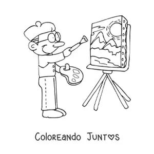Imagen para colorear de pintor fácil animado pintando una obra de arte