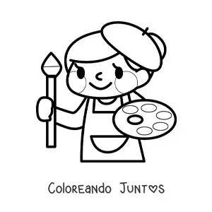 Imagen para colorear de pintora fácil kawaii
