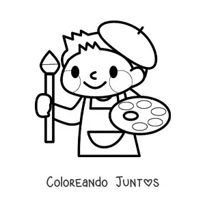 Imagen para colorear de pintor fácil kawaii