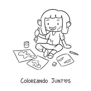 Imagen para colorear de niña pintando en hojas de papel