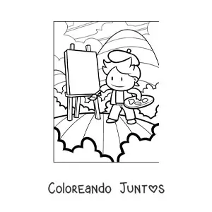 Imagen para colorear de pintor animado creando una obra de arte