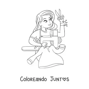 Imagen para colorear de modista y costurera con máquina de coser