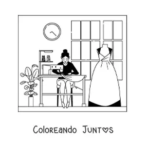 Imagen para colorear de diseñadora de modas y costurera con máquina de coser