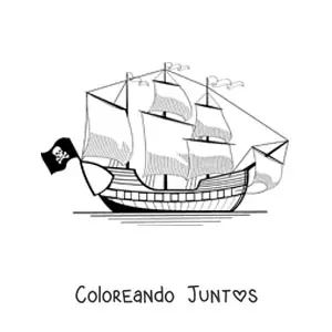 Imagen para colorear de un barco pirata en el mar