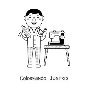 Imagen para colorear de sastre con una cinta métrica y una máquina de coser