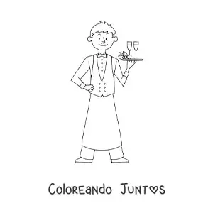 Imagen para colorear de hombre con oficio de camarero