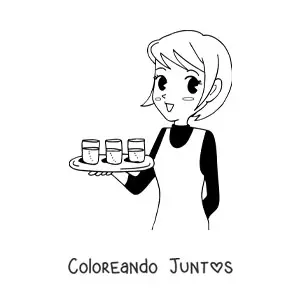 Imagen para colorear de mesera de un restaurante estilo anime