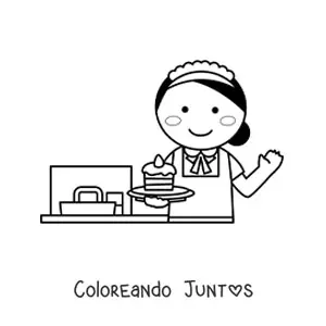 Imagen para colorear de mesera en un restaurante fácil