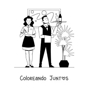 Imagen para colorear de mesera y mesero de un restaurante