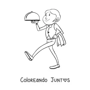 Imagen para colorear de mesero llevando una bandeja en un restaurante