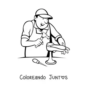Imagen para colorear de zapatero animado elaborando calzado