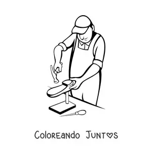 Imagen para colorear de zapatero animado elaborando un zapato