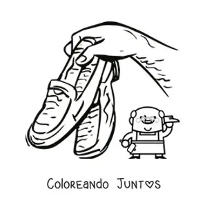 Imagen para colorear de zapatero artesano animado con un par de zapatos