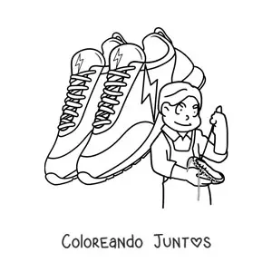 Imagen para colorear de hombre con oficio de zapatero animado con un par de zapatos