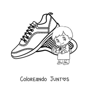 Imagen para colorear de zapatero kawaii con un par de zapatos