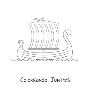 Imagen para colorear de un barco vikingo en el mar