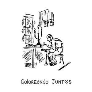 Imagen para colorear de zapatero trabajando en su taller