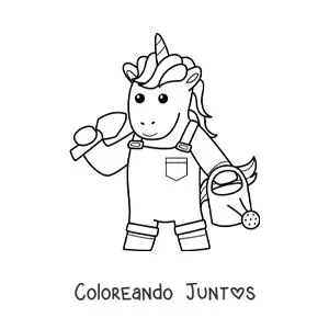 Imagen para colorear de unicornio jardinero animado kawaii