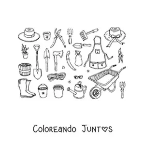 Imagen para colorear de herramientas de un jardinero