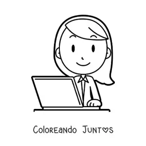 Imagen para colorear de secretaria fácil frente a la computadora