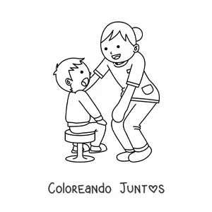 Imagen para colorear de enfermera animada atendiendo a un niño