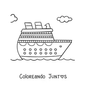 Imagen para colorear de un crucero en el mar con nubes en el fondo