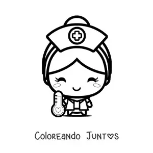 Imagen para colorear de enfermera kawaii con un termómetro