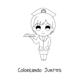 Imagen para colorear de enfermera animada con una bandeja
