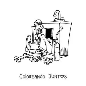 Imagen para colorear de fontanero animado trabajando