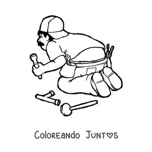 Imagen para colorear de caricatura de fontanero chistoso trabajando