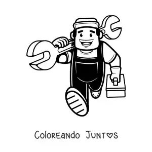 Imagen para colorear de plomero fácil animado con sus herramientas