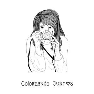 Imagen para colorear de chica realista tomando una fotografía