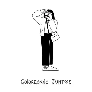 Imagen para colorear de chica tomando una foto con una cámara fotográfica