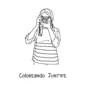 Imagen para colorear de mujer fotógrafa con una cámara fotográfica