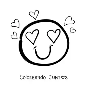 Imagen para colorear de emoji enamorado con ojos de corazón y corazones alrededor