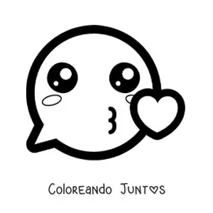 Imagen para colorear de emoji kawaii enamorado soplando un beso