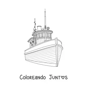 Imagen para colorear de un barco remolcador visto desde el frente