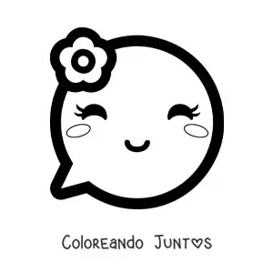 Imagen para colorear de emoji kawaii sonriendo con una flor