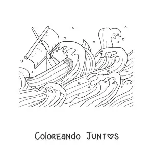 Imagen para colorear de un barco en medio de una tormenta