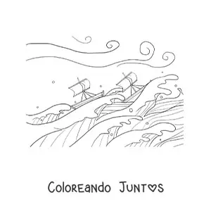 Imagen para colorear de dos barcos en medio de una tormenta