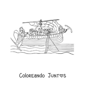 Imagen para colorear de un barco antiguo con tripulantes en el mar