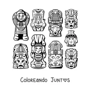 Imagen para colorear de máscaras y artesanías mayas
