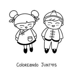 Imagen para colorear de niños chinos kawaii