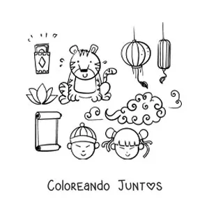 Imagen para colorear de elementos de la cultura china animados